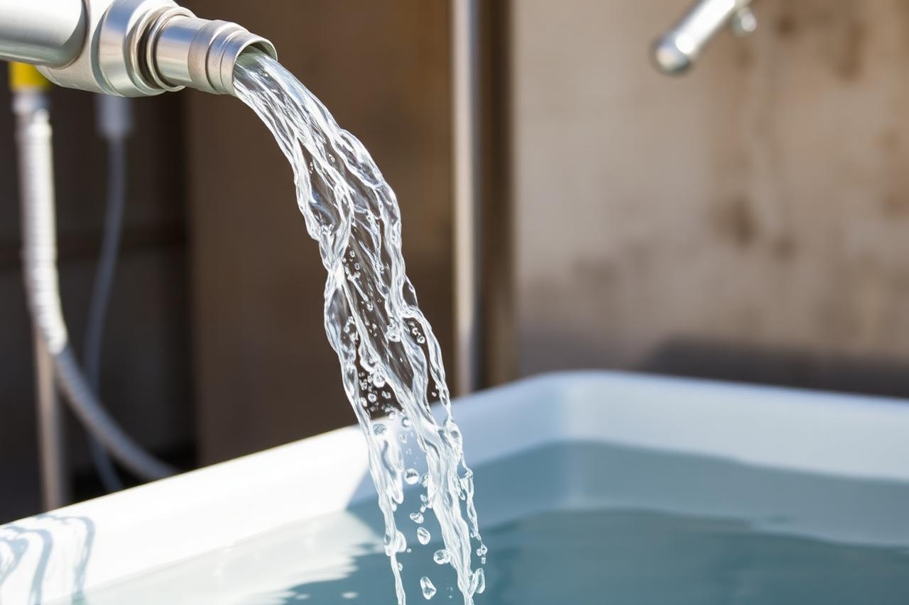 Agua limpia siendo descargada desde un carrotanque