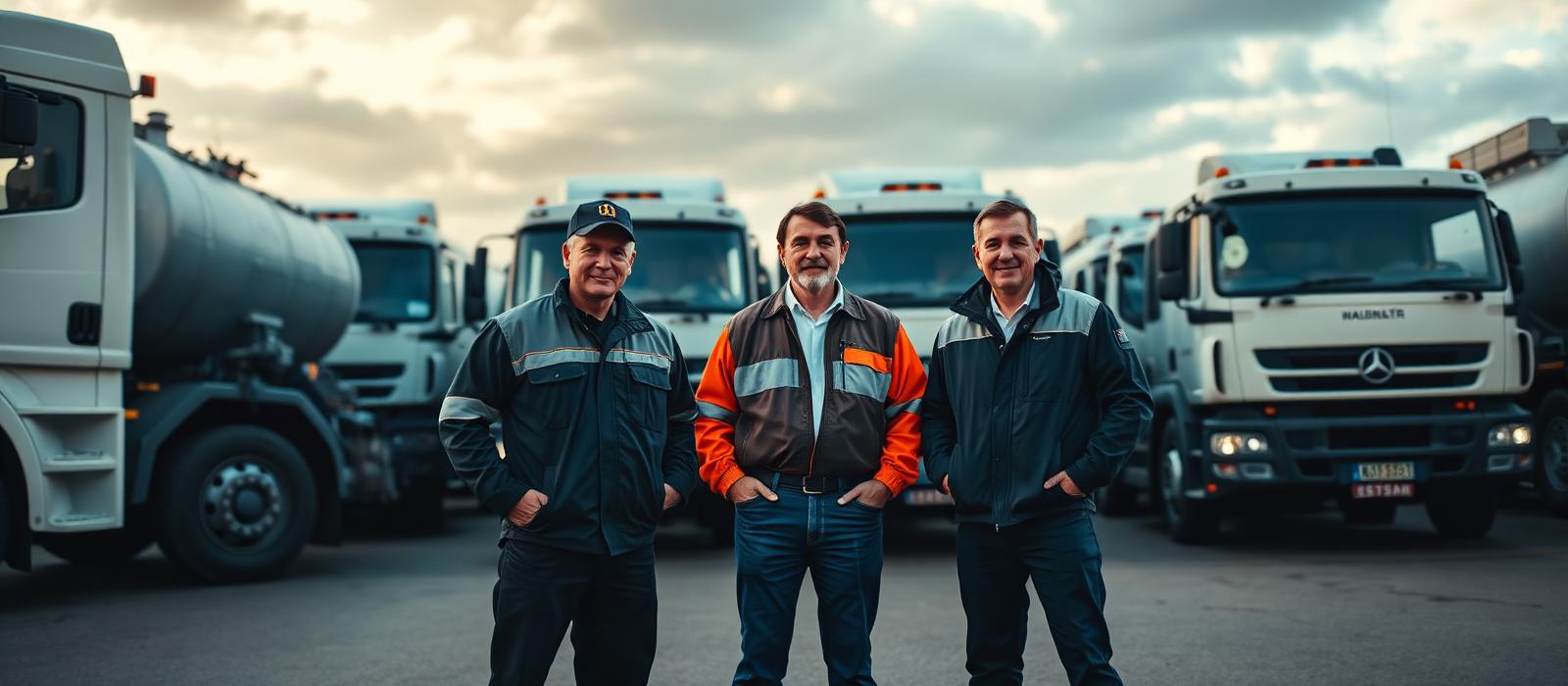 Equipo de conductores de Qbicos frente a su flota de carrotanques